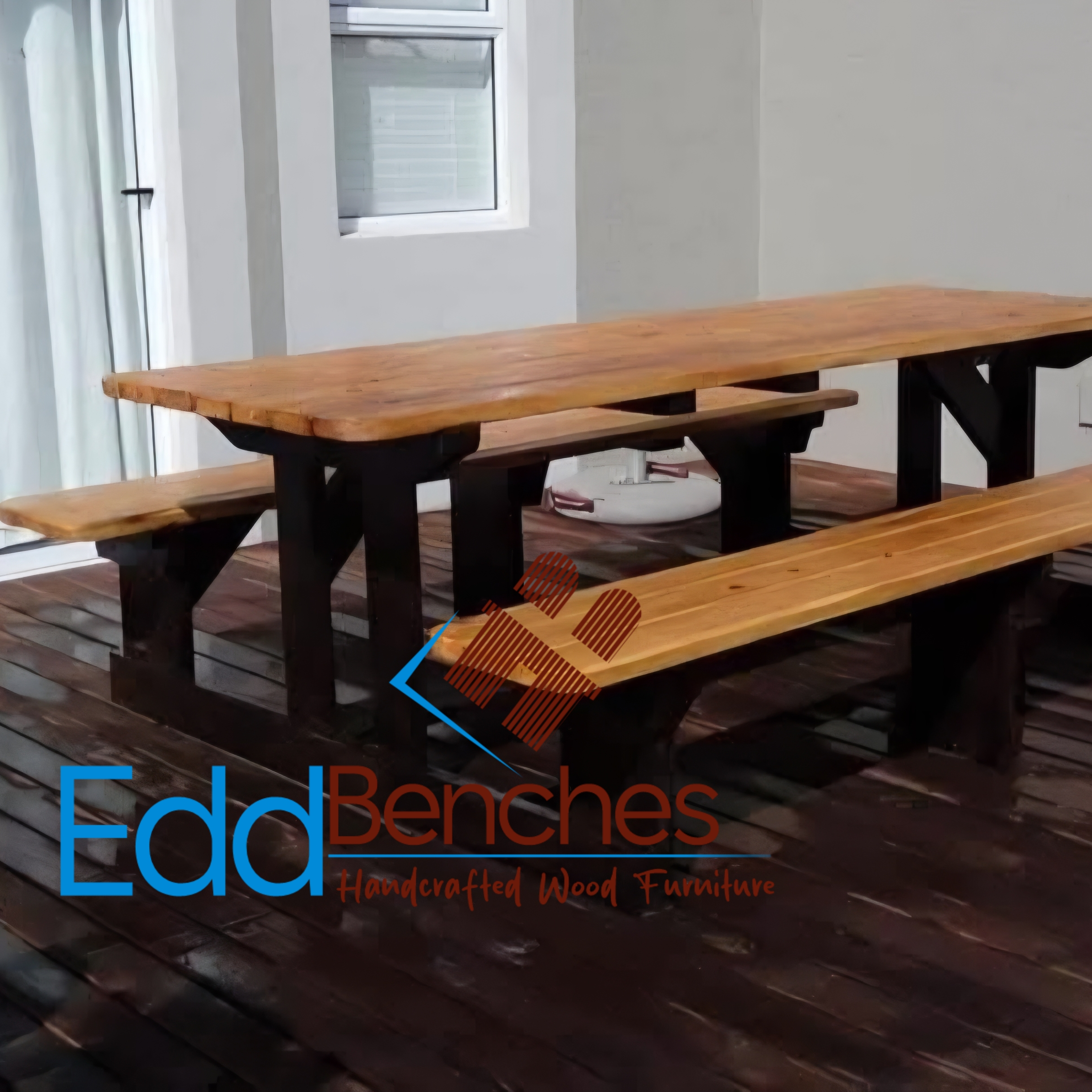 Black and Natural Meranti 10seater Picnic Bench – Edd Benches